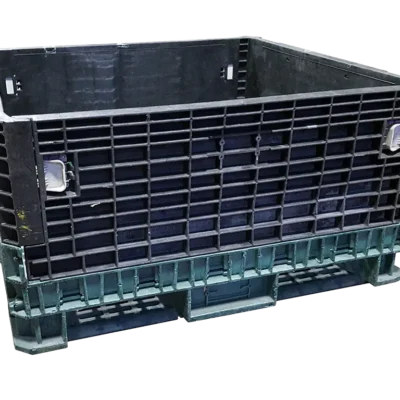 Reconditioned BCD 45" x 48" x 25" Green Base Black Wall Bulk Container-No Drop Doors