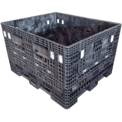 Reconditioned BCD 56" x 48" x 34" All Black All Good Runner Bulk Container-4 Drop Doors