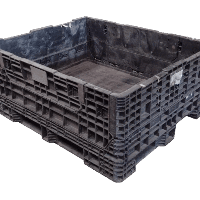 Reconditioned BCD 57" x 48" x 25" All Black All Good Runner Collapsible Bulk Container-2 Drop Doors 57" Side