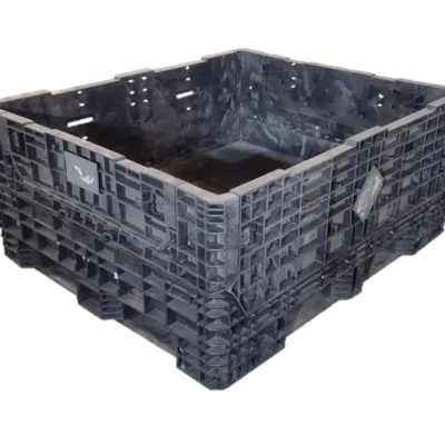 Reconditioned BCD 57" x 48" x 25" All Black All Good Runner Collapsible Bulk Container-2 Drop Doors 48" Side