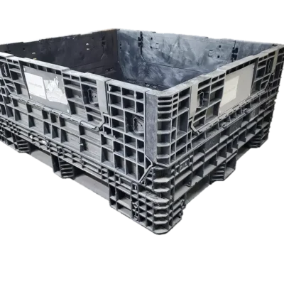 Reconditioned BCD 57" x 48" x 25" All Black All Good Runner Collapsible Bulk Container-4 Drop Doors