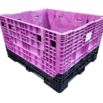 New Buckhorn 57" x 48" x 34" Black Base Purple Wall Bulk Container-2 Drop Doors 57" Side