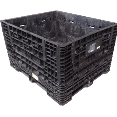 Reconditioned BCD 57" x 48" x 34" All Black All Good Runner Collapsible Bulk Container-4 Drop Doors