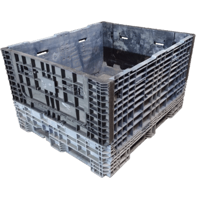 Reconditioned BCD 57" x 48" x 34" All Black All Good Runner Collapsible Bulk Container-2 Drop Doors 48" Side