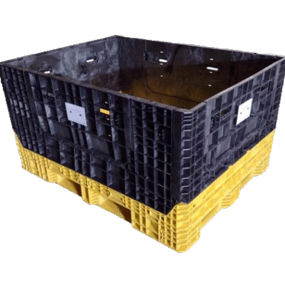 New Buckhorn 62" x 48" x 34" Yellow Base Black Wall Bulk Container-4 Drop Doors