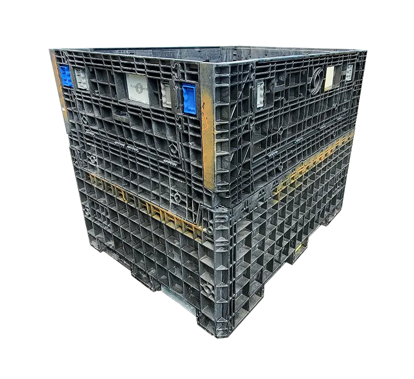 Reconditioned BCD 62" x 48" x 50" All Black Collapsible Bulk Container-4 Drop Doors - Image 3