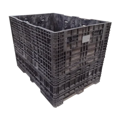 Reconditioned Buckhorn 70" x 48" x 50" All Black All Good Runner Collapsible Bulk Container-2 Drop Doors 48" Side