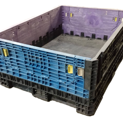 Reconditioned BCD 64" x 48" x 25" Mixed Color All Good Runner Bulk Container-2 Drop Doors 48" Side